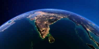 Geceleri ayrıntılı Dünya. Hindistan ve Sri Lanka