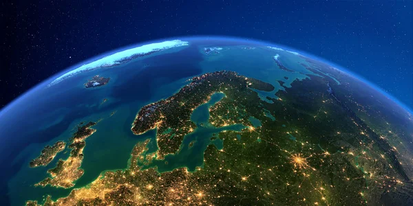 Gedetailleerde aarde 's nachts. Europa. Scandinavië — Stockfoto