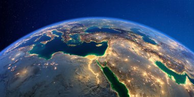 Geceleri ayrıntılı Dünya. Afrika ve Orta Doğu