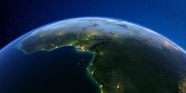 Tierra detallada por la noche. ¡África! Países del Golfo de Guinea — Foto de Stock