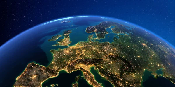 夜间详细的地球。中欧 — 图库照片