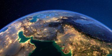 Geceleri ayrıntılı Dünya. Güney Asya. Pakistan, Afganistan, Indi