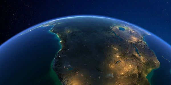 Detaillierte Erde in der Nacht. Angola und Kongo im südlichen Afrika — Stockfoto