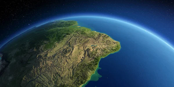 Terra dettagliata. La parte orientale del Sud America. Brasile — Foto Stock