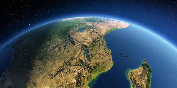 Detailed Earth. East Africa. Mozambique, Tanzania, Kenya, Madaga