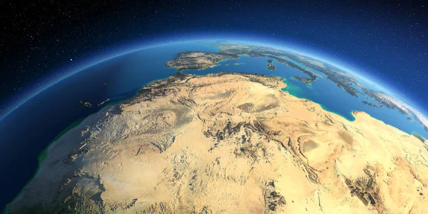 Tierra detallada. Norte de África. Argelia, Marruecos y Túnez Imagen de stock