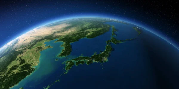 高度详细的地球。日本和韩国 — 图库照片