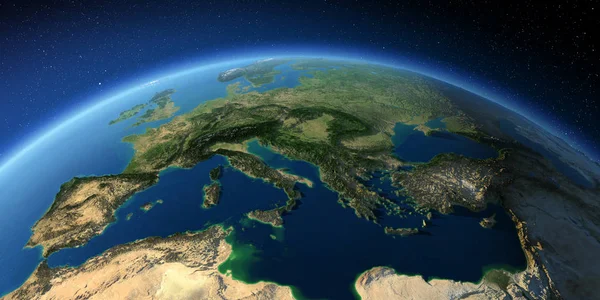 Terra estremamente dettagliata. Italia, Grecia e Mar Mediterraneo — Foto Stock