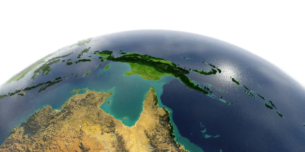 Beyaz arka plan üzerinde ayrıntılı Dünya. Avustralya ve Papua Yeni Guin — Stok fotoğraf