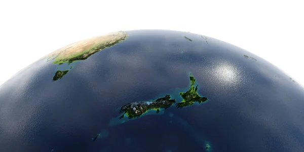 白色背景上的详细地球。新西兰 图库照片