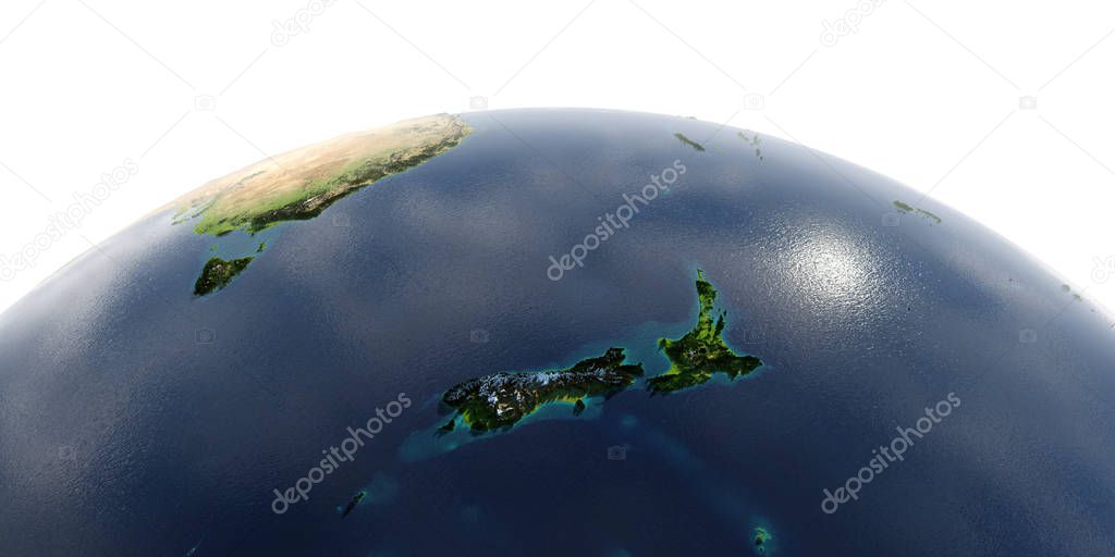 Detailed Earth on white background.. New Zealand