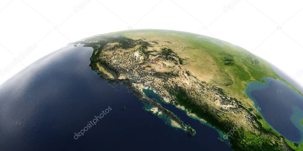 Detailed Earth on white background. Gulf of California, Mexico a