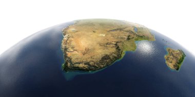 Beyaz arka plan üzerinde ayrıntılı Dünya. Güney Afrika