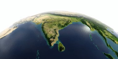 Beyaz arka plan üzerinde ayrıntılı Dünya. Hindistan ve Sri Lanka