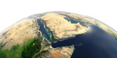 Beyaz arka plan üzerinde ayrıntılı Dünya. Suudi Arabistan