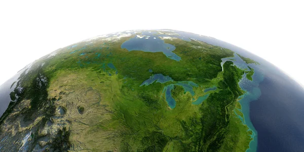Szczegółowa Ziemia na białym tle. Ameryce Północnej. Stany Zjednoczone — Zdjęcie stockowe