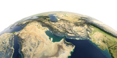 Beyaz arka plan üzerinde ayrıntılı Dünya. Basra Körfezi