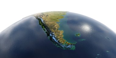 Beyaz arka plan üzerinde ayrıntılı Dünya. Güney Amerika. Tierra del Fu