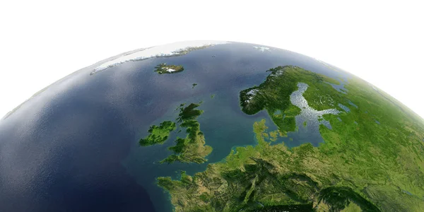 Detailed Earth on white background. United Kingdom and the North — Stock Photo, Image