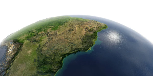 Szczegółowa Ziemia na białym tle. Wschodnie wybrzeże Brazylii — Zdjęcie stockowe