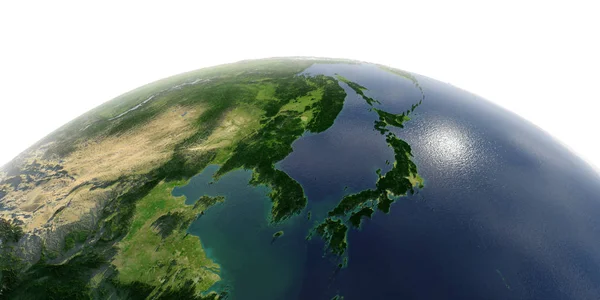 흰색 배경에 상세한 지구입니다. 한국과 일본 로열티 프리 스톡 사진