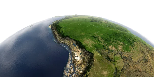 Детальна Земля на білому фоні. Болівія, Перу, Бразилія — стокове фото