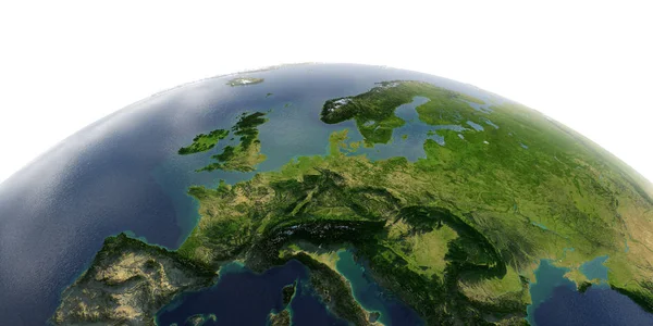 Terra detalhada sobre fundo branco. Europa Central — Fotografia de Stock