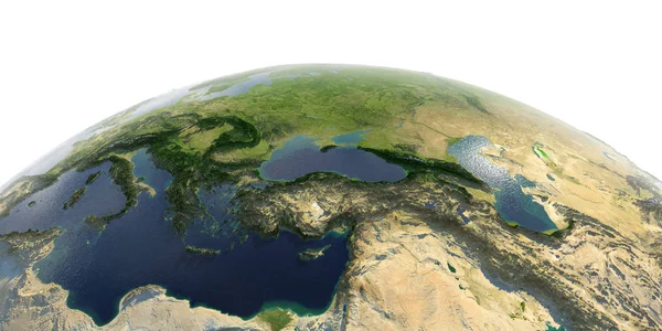 Beyaz arka plan üzerinde ayrıntılı Dünya. Orta Doğu ülkeleri Stok Fotoğraf