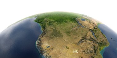 Beyaz arka plan üzerinde ayrıntılı Dünya. Güney Afrika Angola ve C
