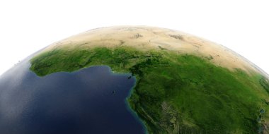 Beyaz arka plan üzerinde ayrıntılı Dünya. Afrika. Gül Ülkeleri