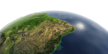 Beyaz arka plan üzerinde ayrıntılı Dünya. Güney doğu kesiminde