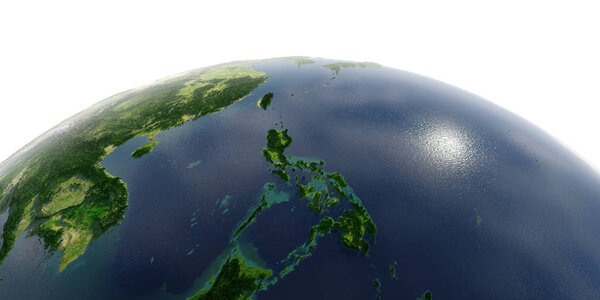 Detailed Earth on white background. Southeast Asia. Philippines