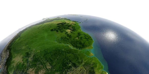 Beyaz arka plan üzerinde ayrıntılı Dünya. Güney Amerika. Brezilya, Guyan — Stok fotoğraf