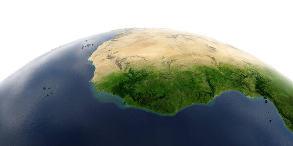 Detailed Earth on white background. West African countries