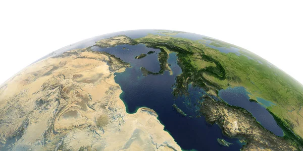 白い背景に詳細な地球。アフリカとヨーロッパアフリカ — ストック写真