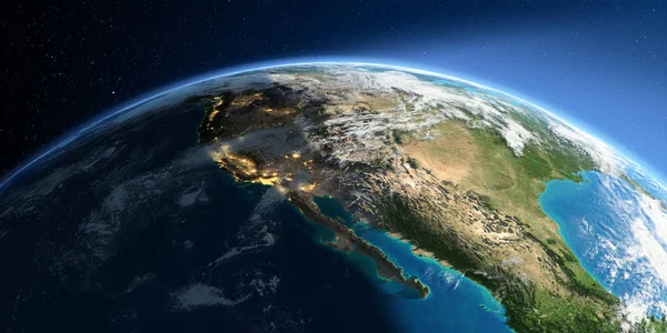 Detaljerad jorden. Californiaviken, Mexiko och västra USA. Stockbild