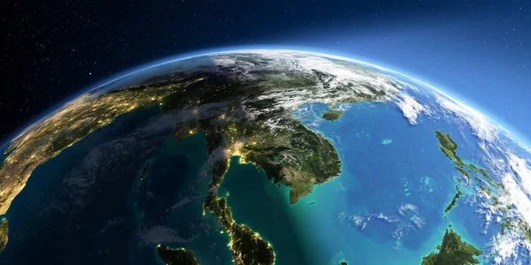 详细的地球。亚洲。金尼陆半岛 免版税图库图片