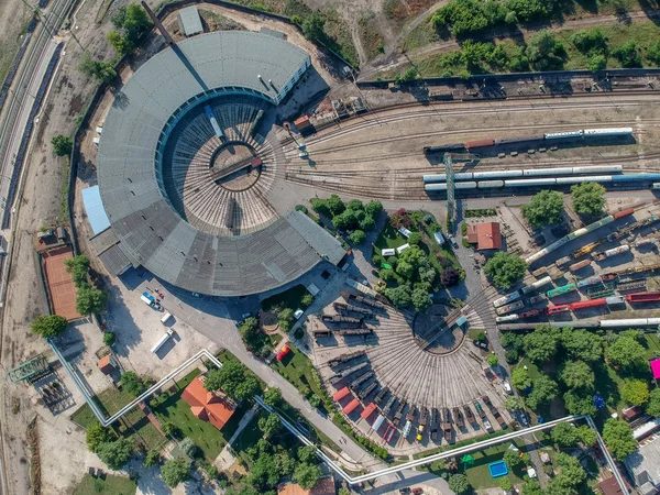 Aerial view of big train turning station — Stock Photo, Image