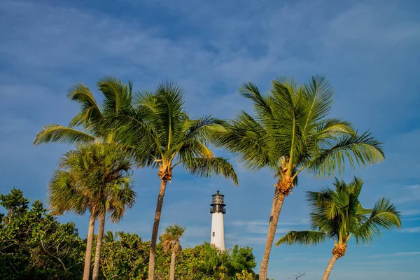 Cape Florida Lighthouse és a lámpás Bill Baggs State Park, Florida — Stock Fotó
