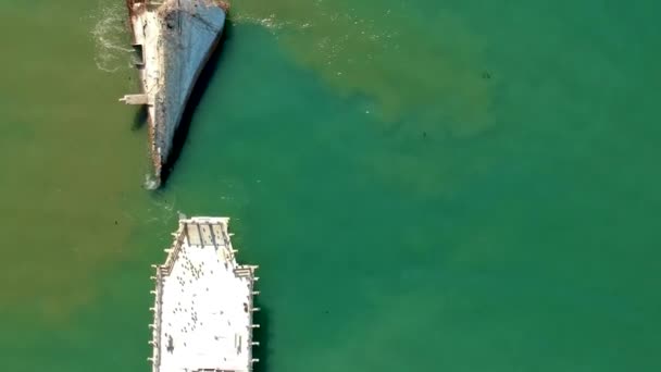 Aerial Drone View Of Old Shipwreck S.S. Palo Alto — Stock Video