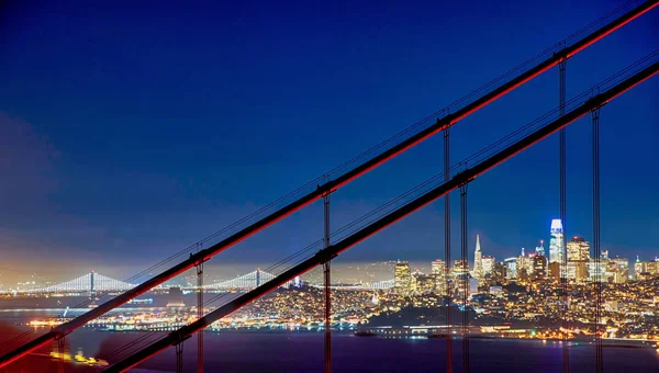 Puente Golden Gate de San Francisco y City Skyline sobre la bahía en Blue Hour — Foto de Stock
