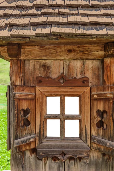Vieille Fenêtre Dans Une Cabane Sur Alpe Siusi Tyrol Sud — Photo