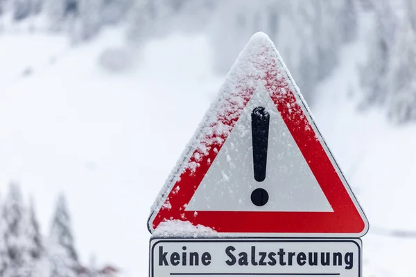 Panneau Enneigé Attention Pas Dispersion Sel Tyrol Sud Italie — Photo