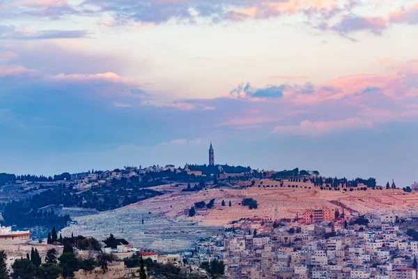 Scenic View Jerusalem Cityscape Tower David Background Sunset — Stock Photo, Image