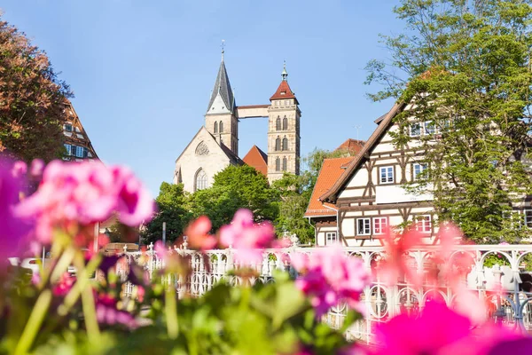 Krásný Výhled Kostela Dionysius Slunečného Dne Jaře Esslingen Německo — Stock fotografie