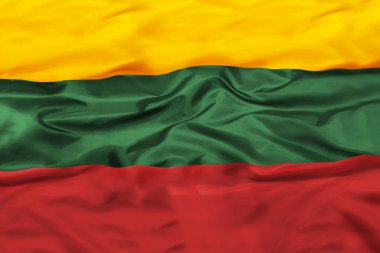 Litvanya ülke bağımsız devlet ulusal bayrak sallayarak kumaş dokusu ile yakın çekim banner 