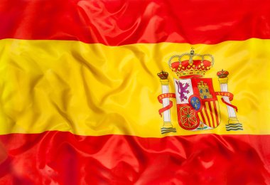 İspanya ülke bağımsız devlet ulusal bayrak sallayarak kumaş dokusu ile yakın çekim banner 