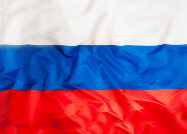 Rusya ülke bağımsız devlet ulusal bayrak sallayarak kumaş dokusu ile yakın çekim banner 