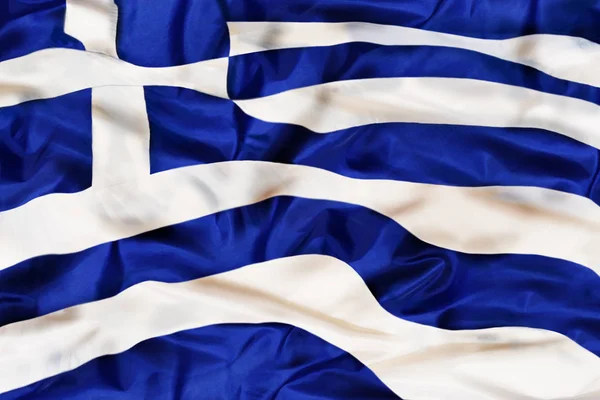 Yunanistan Ülke Bağımsız Devlet Ulusal Bayrak Sallayarak Kumaş Dokusu Ile — Stok fotoğraf