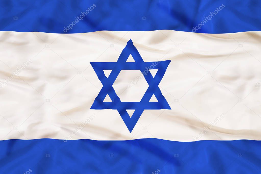Israel country independent state national flag banner close-up with waving fabric texture 